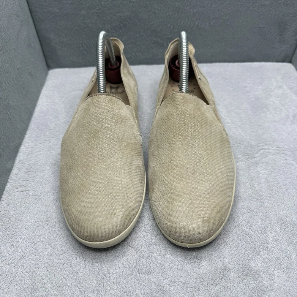 Mephisto Womens 9.5 Beige Canvas Slip On Walking Shoes Air Jet Comfort